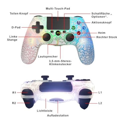 DYONDER Wireless Controller for PS4, Wireless Remote Gamepad with Unique Cracked Design/Dual Vibration/6-Axis Motion Sensor/Audio Function, Game Controller Widely Compatible with PS4/PC(White) - Image 2