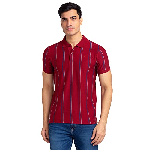 Raymond Men's Pure Cotton Stripe Pattern Modern Fit Polo Collar
