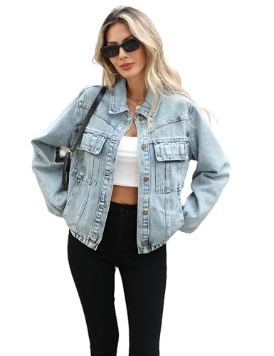 Unilexi Womens Basic Long Sleeve Denim Jackets Trendy Button Down Jean Jacket Casual Trucker Jackets With Pockets3