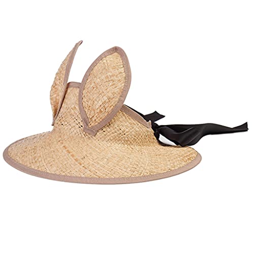Chapeau de paille protection UV avec oreilles décoration et sangle réglable