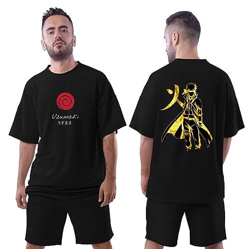 Image of Be Crazy Oversized Loose Baggy Fit Drop Shoulder Half Sleeves Pure Cotton Anime Graphic Printed T-Shirt for Men