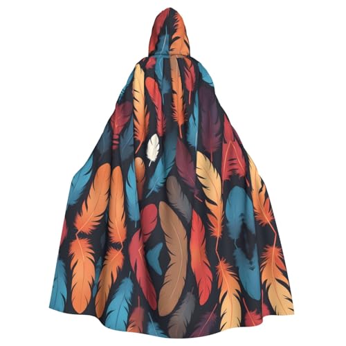 Cape à capuche imprimé plumes colorées fluide et longue pour adulte