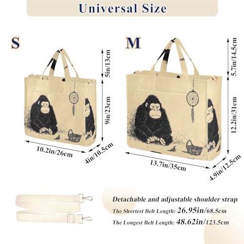 Women Tote Bag Dreamcatcher Gorilla Print, Corduroy Fabric Shoulder Handbags with Detachable Strap S3