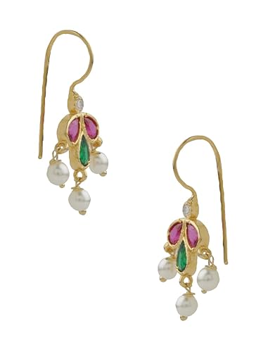 The Clara Green-Pink Colour Designer Maharashtrian Wedding Bugadi Earrings Combo Set For Women | Clip-on Earrings Set