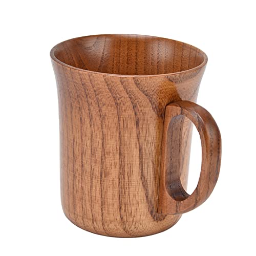 Tixiyu Taza de Madera de Azufaifa con Asa, Taza de Madera de 280 Ml para té, café, Agua, Vino, Whisky, Adecuada para la Oficina, Bebidas Frías y Calientes, Taza de Sopa, Taza de Madera