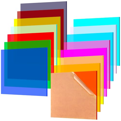 Image of Geetery 15 Pcs Colored Acrylic Sheets, 4 x 4 x 1 /8 Inch Thick Translucent Cast Acrylic Sheet, Plastic Boards for Back to School DIY Project Picture Frame, Art Crafts Laser Cutting Engraving, 15 Colors