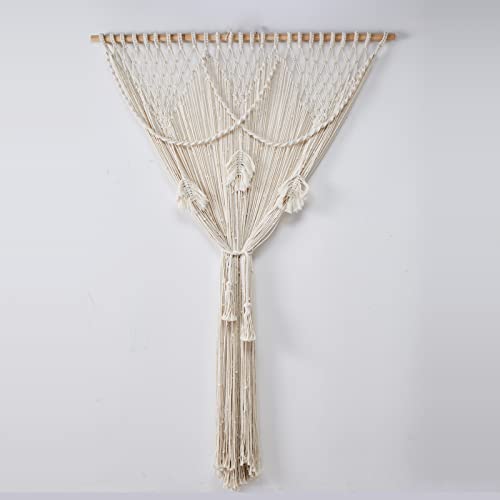 Soonow Macrame Curtain For Windows And Doorways, Macrame Leaves Curtains With Tiebacks, 40''W X 70''L - Boho Large Macrame Wall Hanging Home Decor (Wood Dowel Not Included) #TOP4