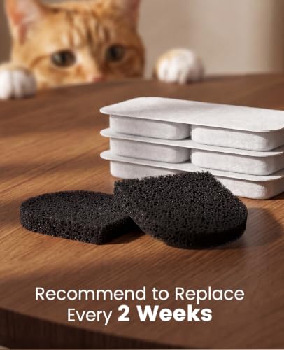 Image of oneisall 8 Replacement Filters for 2.2L 3.2L Cordless Cat Fountain | 5-Layer Filtration,4 Months Set Replacement Filters and Sponges, White 8 Count (Pack of 1)