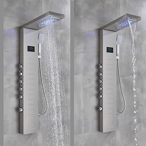 Columna de Ducha LED con Panel Luminoso, Sistema de Chorro Cascada y Masaje Corporal, Montaje en Techo miniatura 2
