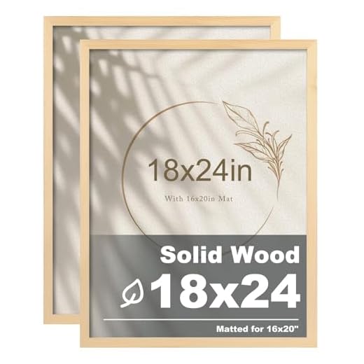 Egofine 18x24 Poster Frame Set of 2 Solid Wood Frame with Plexiglass Matted for 16x20 for Wall Mounting Hanging Picture Frame Vertically or Horizontally, Natural Wood
