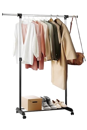 ikloo Clothing Rack with Wheels for Hanging Clothes | Extendable and Adjustable Garment Racks...