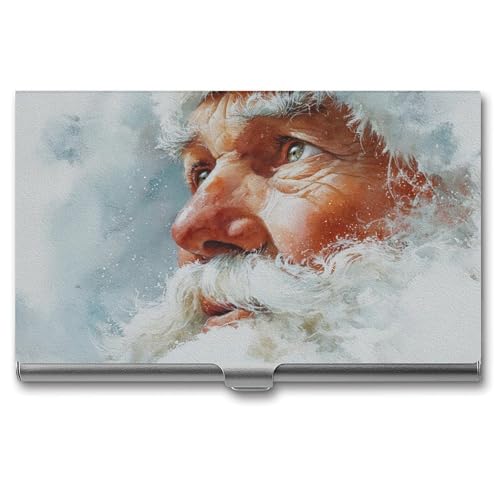 Santa Claus in The Snow Business Card Holder, Pocket Slim Metal Business Card Case for Women Men