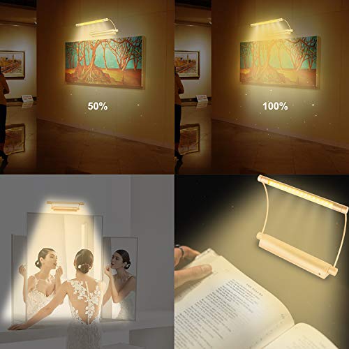 Image of LUXSWAY Cordless Painting Light,Battery Operated Picture Light with 9 Inch Light Tube,Art Lights for Painting,Remote Control Timer Auto Off,Dimmable Accent Lighting Picture Artwork-Gold