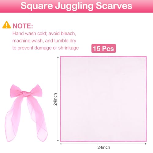 Scarves for Kids Play, 24 Inch Juggling Scarves, 15/30/45 Pcs available, Play Scarve for Toddlers, Children, Grandkids, Dance Scarve for Magic Tricks, Performance, Music Class (15 pcs) - Thumbnail 2