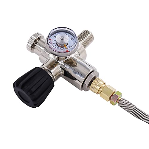 TUXING 4500PSI/300Bar Pcp Tank DIN Valve Scuba Adapter Dual Gauge with 24“Hose Paintball HPA Tank, High Pressure Compressed Air Fill Station M18x1.5 Thread