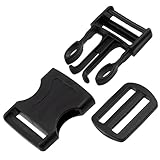 AERZETIX - Kit de 4 Boucles clips d'attache réglable à ouverture rapide + 4 Boucles coulissantes pour sangles, bretelles, créations textiles | passant 30 mm | en plastique de couleur noir