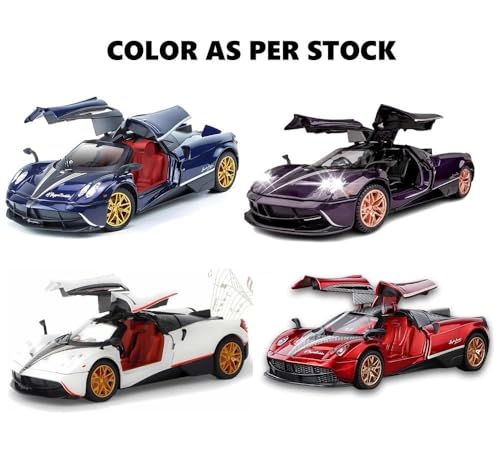 Image of Paganni Huayra Diecast Model Car 1:35 Scale Alloy Metal Toy Car with Pull Back Action, Openable Doors, Light & Sound Effects | Sports Racing Car Toy for Kids Boys Gift (Multicolor)
