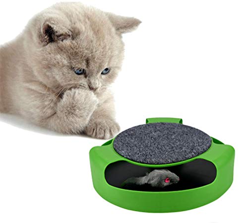 APAPET Cat Toy with Interactive Running Mouse and Scratching Pad Rotating Mouse Pet Toy No Batteries Required Green