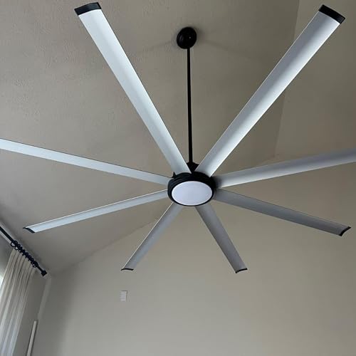 Image of WINGBO 96 Inch Industrial Ceiling Fan with Light and Remote, 8 Aluminum Blades Large Ceiling Fan, 3CCT, 6-Speed Reversible Noiseless DC Motor for Kitchen Bedroom Living Room, Black and Nickel
