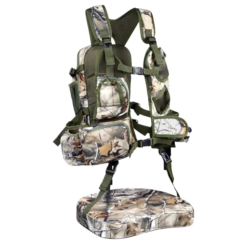 TREKMASTER Turkey Hunting Vest - Lightweight & Adjustable Turkey Hunting Gear with Removable Seat Cushion & Game Pouch (Tree Camo)