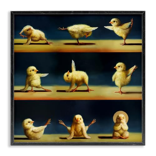 Yoga Chicks Humor Meditation, 17 x 17 Inch Framed Giclée Print