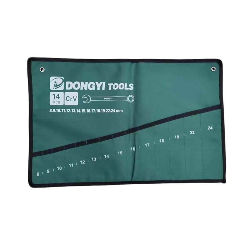 Heavy-Duty Canvas Wrench Roll Up Pouch 14-Pocket Waterproof Wrench Organizer Bag Portable Tool Roll for Garage Outdoor and