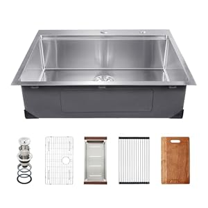 VEVOR Drop In Kitchen Sink 30 Inch Kitchen Sink Workstation, 304 Stainless Steel Top Mount Sinks, Drop-In Single Bowl with Ledge & Multiple Accessories Sink for RV, Prep Kitchen, Bar 30 x 22 x 9inch