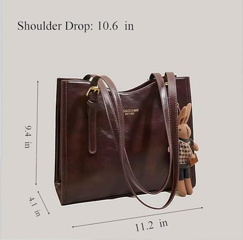 Bolsa tote de cuero vintage marrón vegana para mujer miniatura 4