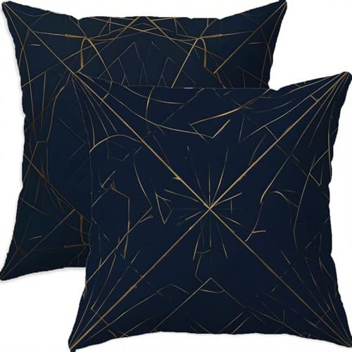 Housse de coussin imperméable 55x55 bleu géométrique double face - 2