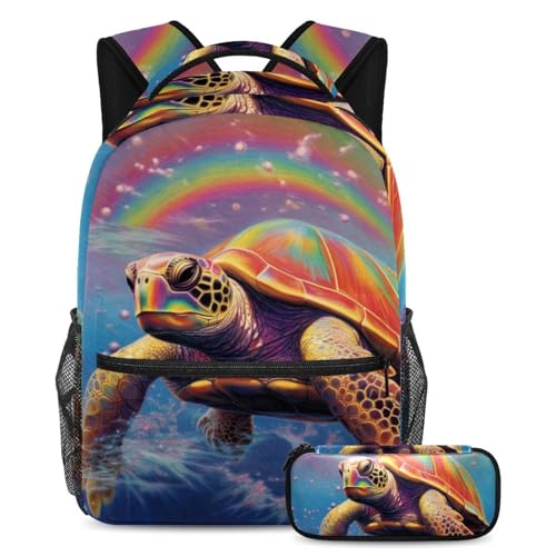 Sac à dos tortue colorée arc-en-ciel idéal pour le collège et les sorties