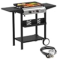 SKOK 2 Burner Gas Griddle- 17 Inch Outdoor Propane Griddle- 20000 BTU Propane Fuelled, Portable Flat Top Gas Grill Camping Griddle Station with Side Shelves for Kitchen, BBQ, Camping Tailgating