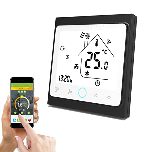 Qiumi Termostato WiFi, Controlador de Temperatura, Aire Acondicionado Inteligente, Controlador de Temperatura programable, con Pantalla LCD de 2 Tubos, Funciona con Alexa Página Principal de Google