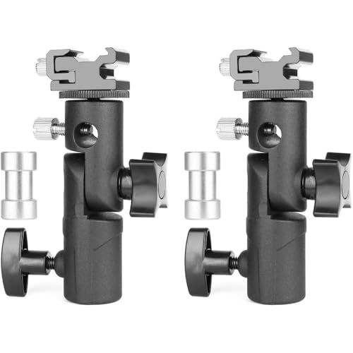 2 Stück - blitzschuh adapter - kamera blitz halterung - Metall - Blitzschuh E - Typ - 180° Neigungswinkel - Mit 1/4 Zoll und 3/8 Zoll Schraube - Für Canon Nikon Olympus Blitzgeräte