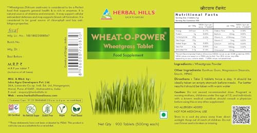 Image of Herbal Hills Wheatgrass Tablets | 900 Tablets | | Natural Antioxidant & Immunity Booster | Supplement | For Energy, Detox & Alkaline Balance | With Pure Wheatgrass Powder Pack of 2