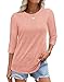 ATHMILE Womens 3/4 Sleeve T-Shirts Summer Tops Fall Fashion Blouses Beach Vacation Clothes Spring Tunic 2025 Trendy Coral