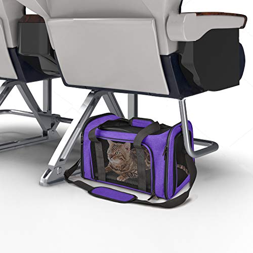 Image of Henkelion Pet Carrier for Small Medium Cats Dogs Puppies up to 15 Lbs, Airline Approved Small Dog Carrier Soft Sided, Collapsible Travel Puppy Carrier - Purple