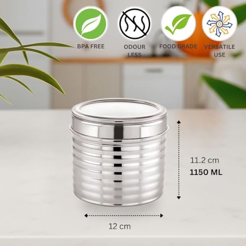 Image of Sizzle Roxy Stainless Steel Container Set with See Through Lid, Multipurpose Kitchen Storage Dabba for Grains, Pulses, Flour, Snacks| Leak-Proof Food Storage Organizer |1150ML - 2 pcs
