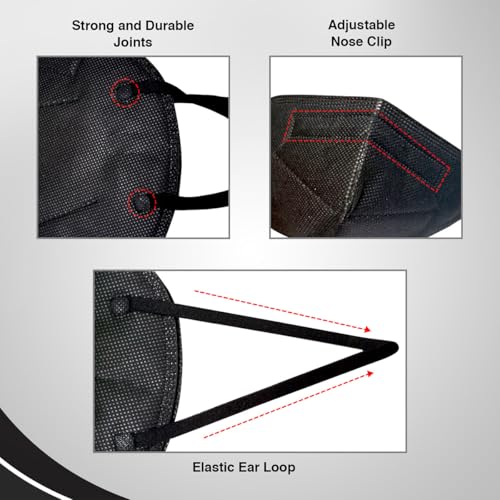 Image of QUARANT N95 Anti Pollution Face Mask with Nose Clip, ISO Certified, FFP2 Masks with 5 Layer Protection (Black) for Unisex