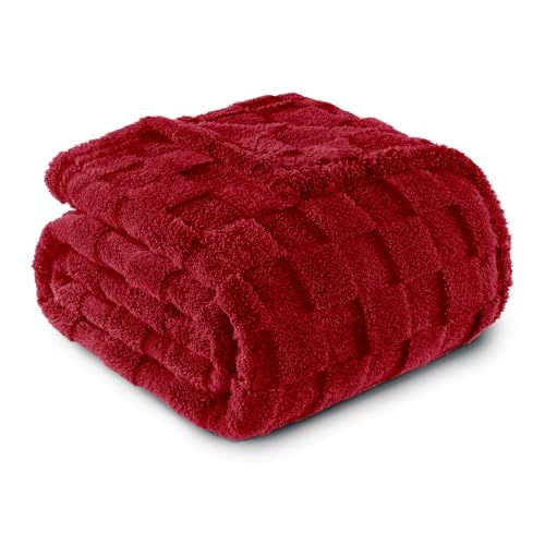 Exclusivo Mezcla BK-QPG5060-BG Fleece Throw Blanket For Couch, Super Soft 3D Checkered Jacquard Bed Blanket cover