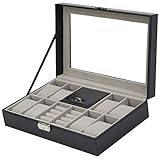 PANTALLA DE ALMACENAMIENTO Y CAJA DE ALMACENAMIENTO: La caja del reloj es un artículo maravilloso que permite a hombres o mujeres mostrar su colección completa de cronómetros, protege, almacena y organiza con buen gusto 8 relojes y otro almacenamiento de anillos, se adapta perfectamente a sus necesidades.