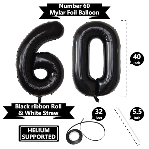 Image of Number Balloons Black Party Balloon - Giant Number 10 Balloon, 40 Inch Large Balloon for Birthday Decorations, Black Party Supplies for Men Women