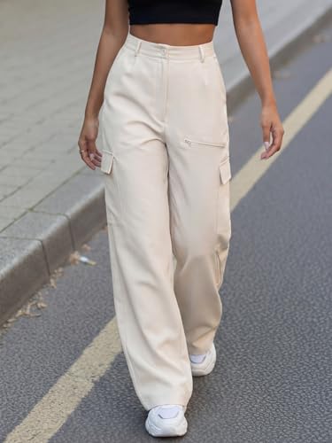 Image of GRECIILOOKS Cargo Pants For Woman | Trousers For Womans |High Waist Trouser for Women - Flared Parachute Pants with Side Pockets |Womens Cargo Pant | Elegant for College & Events (Available in Plus Size)