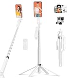 DISEÑO MULTIFUNCIONAL PARA TODAS LAS ESCENAS: El Funxee Palo Selfie con Trípode para Teléfono cuenta con un diseño 3 en 1, funcionando como un palo selfie, trípode de sobremesa y soporte para teléfono. Con solo presionar el botón inferior, se convierte fácilmente en modo trípode. Compatible con la mayoría de los smartphones, incluidos iPhone y dispositivos Android. El adaptador de teléfono extensible se ajusta a tamaños de pantalla de 4 a 7 pulgadas.