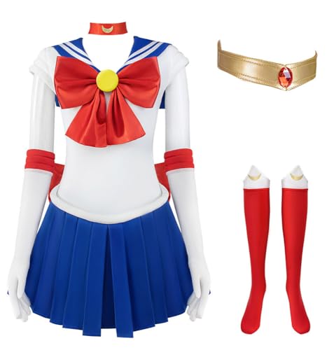Luascxu Damen Moon Cosplay Sailor Dress Mädchen Tsukino Usagi Costume Sailor Uniform für Halloween Karneval Party (Rot + Blau, X-Large)
