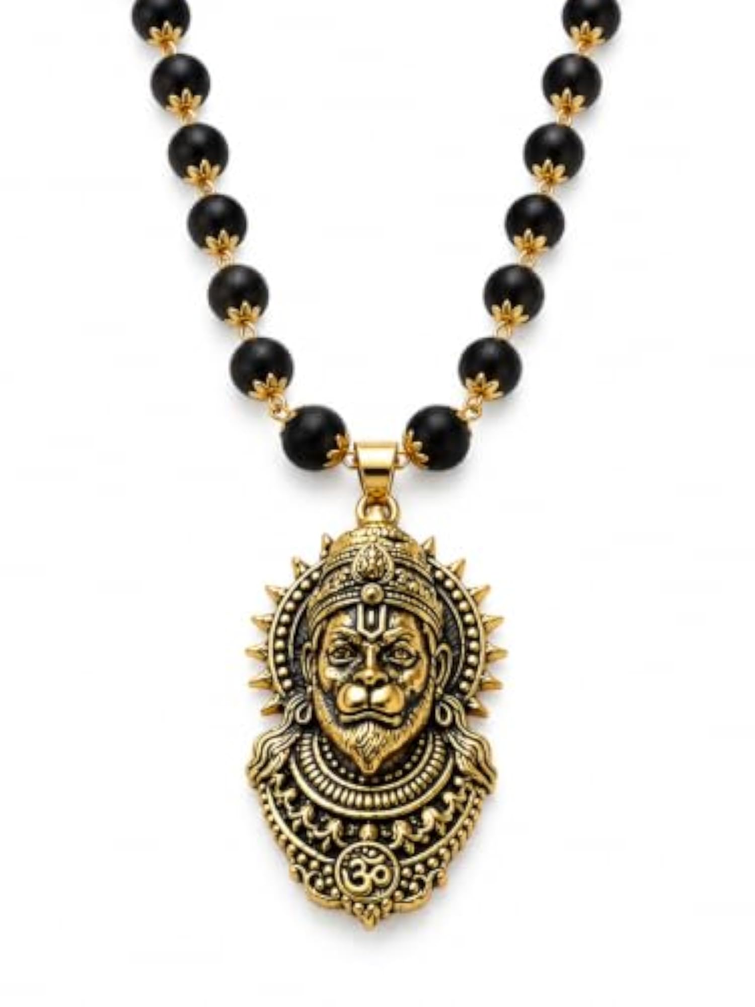 Hanuman Pendant Mala Necklace for Men & Women, Black Beaded