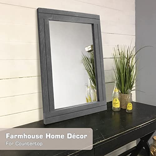 Qlfyuu Rustic Small Wall Mirror,Decorative Wall Mirror with Wood Framed,Farmhouse Mirror for Wall Décor,Rectangle Bathroom Mirror,Hanging Mirror for Living Room,Bedroom,Vanity,Grey - Image 5