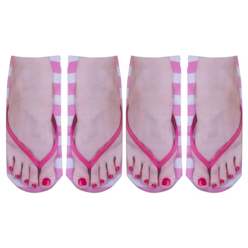 vejtmcc Dos pares de calcetines con estampado de manicura 3D, chanclas, divertidos calcetines ocultos para correr para mujer, calcetines dálmatas personalizados, Rosa., Medium