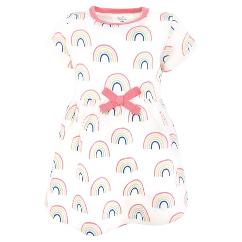 Image of Touched by Nature Infant Toddler Girls Organic Cotton Short-Sleeve, Rainbows Sunshine, 12-18 Months