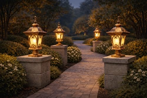 Image of Weldecor Outdoor Gate Pillar Lamp for Home Entrance Waterproof LED Garden Light (E27 Holder LED Bulb Comptaible) Antique Decorative Main Gate Post Lantern for Villa (Style7) (Style4)