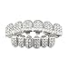 Produktbild YyZCL Mund Oben unten Hip Hop Zahn Grill 18 Karat vergoldet Iced Out Hip Hop Poker Oben & unten Zähne Kappen Grills Set Zahnkappen für Männer/Frauen-Geschenke (Farbe : Silber)